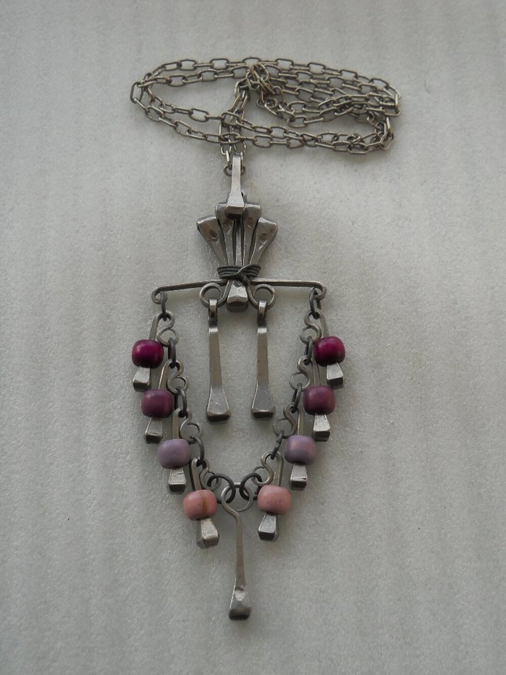 Vintage - Brutalist Horseshoe Nail & Bead Necklace 1125